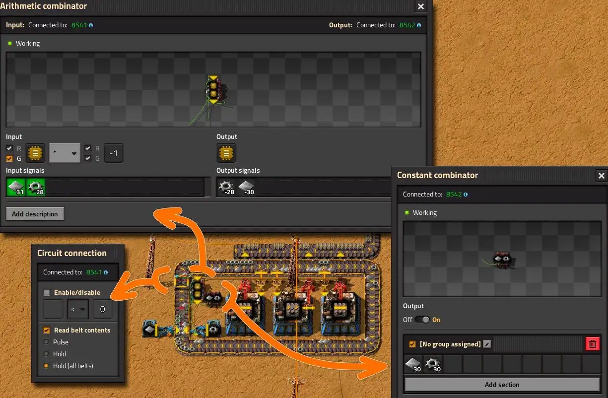 Объединение множеств на комбинаторах в Factorio