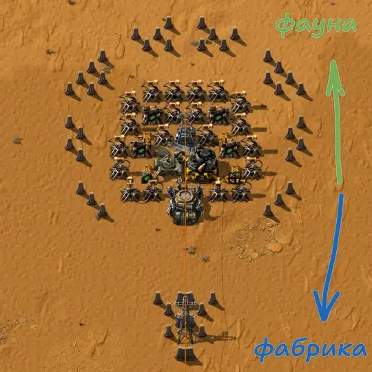 Маленький форпост без огнётных турелей в Factorio 