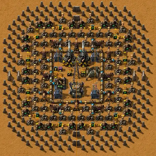 Маленький форпост в Factorio, огромное число пушек