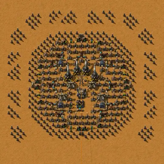 Уже не маленький форпост в Factorio, огромное число пушек