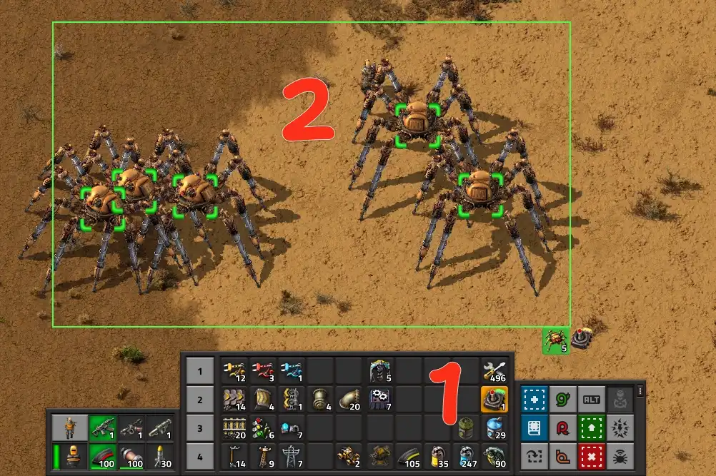 Группировка паукотронов в Factorio